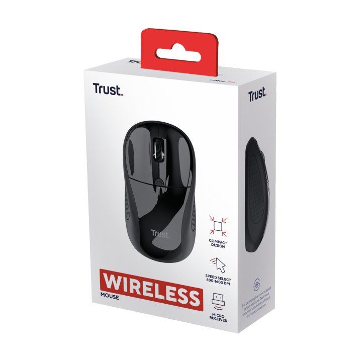 Mouse Trust Wireless Basics 4 Botones Y Rueda Desplazamiento 800-1600dpi Color Negro 24658