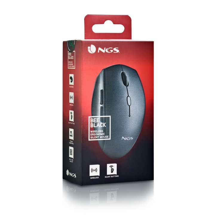 Mouse Ngs Wireless Ergo Bee Black Con Teclas Silenciosas Negro