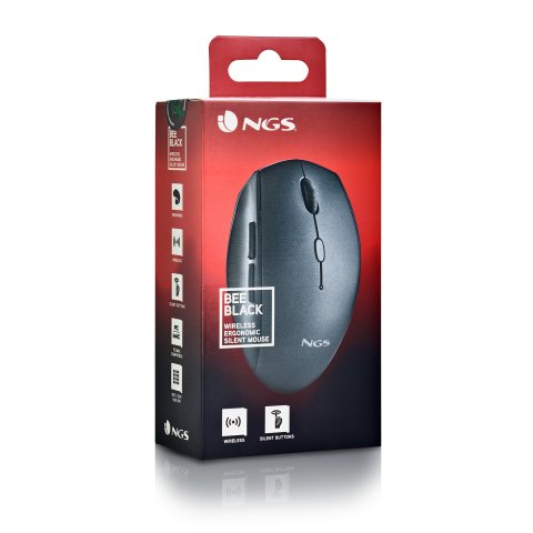 Mouse Ngs Wireless Ergo Bee Black Con Teclas Silenciosas Negro