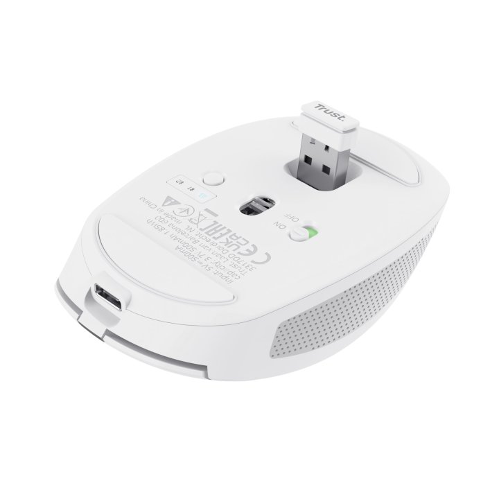 Mouse Trust Wireless Y Bluetooth Ozaa 24933 Blanco Recargable- Sensor Optico - 6 Botones - 800 1600 3200dpi - Receptor Usb-a 