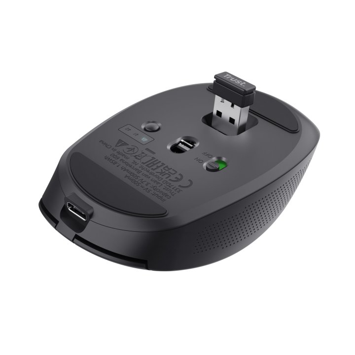 Mouse Trust Wireless Y Bluetooth Ozaa 24819 Negro Recargable- Sensor Optico - 6 Botones - 800 1600 3200dpi - Receptor Usb-a u
