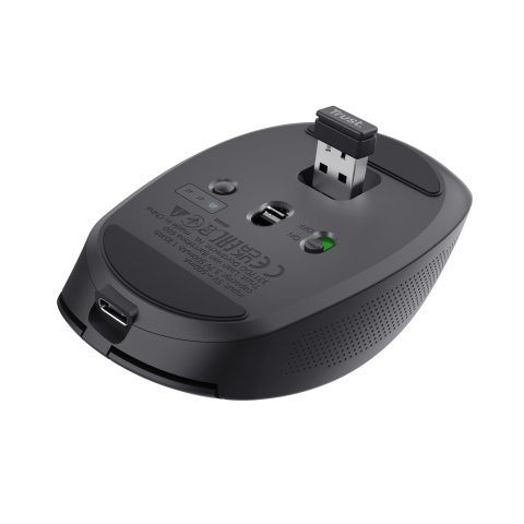Mouse Trust Wireless Y Bluetooth Ozaa 24819 Negro Recargable- Sensor Optico - 6 Botones - 800 1600 3200dpi - Receptor Usb-a u