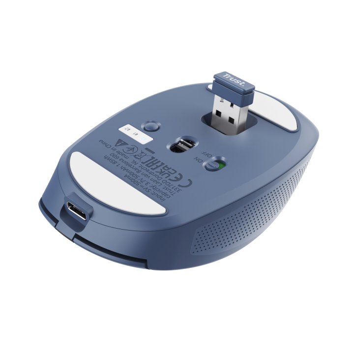 Mouse Trust Wireless Y Bluetooth Ozaa 24934 Azul Recargable- Sensor Optico - 6 Botones - 800 1600 3200dpi - Receptor Usb-a us