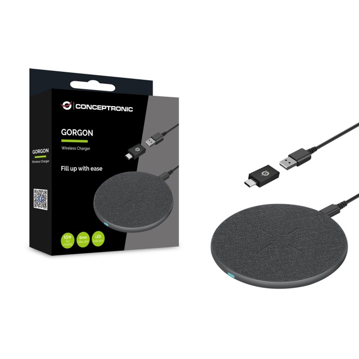 Cargador Inalambrico Conceptronic Gorgon03g Qi 15w Carga Rapida De Aluminio