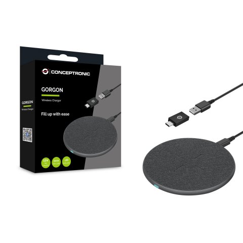 Cargador Inalambrico Conceptronic Gorgon03g Qi 15w Carga Rapida De Aluminio