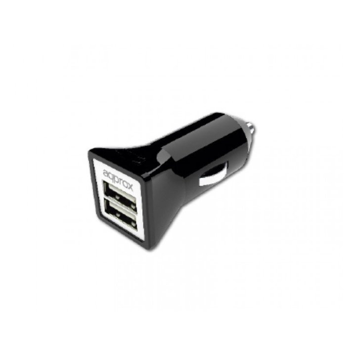 Cargador De Coche Approx 2 Usb 5v 3,1 Ah Color Negro Appusbcar31b