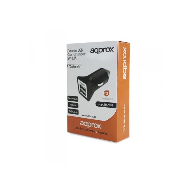 Cargador De Coche Approx 2 Usb 5v 3,1 Ah Color Negro Appusbcar31b
