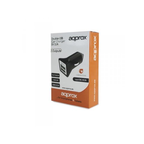 Cargador De Coche Approx 2 Usb 5v 3,1 Ah Color Negro Appusbcar31b