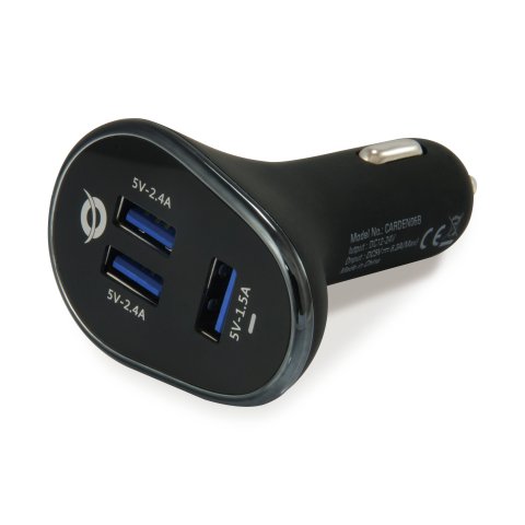 Cargador De Coche Conceptronic Carden06b 3 Puertos Usb A ( 2 P 5v 2.4a 1p 5v 1.5a ) 31.5w