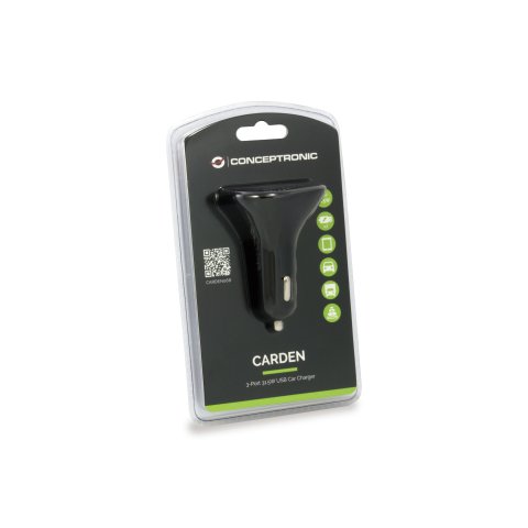 Cargador De Coche Conceptronic Carden06b 3 Puertos Usb A ( 2 P 5v 2.4a 1p 5v 1.5a ) 31.5w