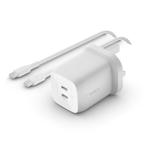 Cargador De Pared Belkin Wch013vf2mwh-b6 Doble Usb-c Gan Boost Charge 65w (45w+20w) + Cable Usb-c 2m