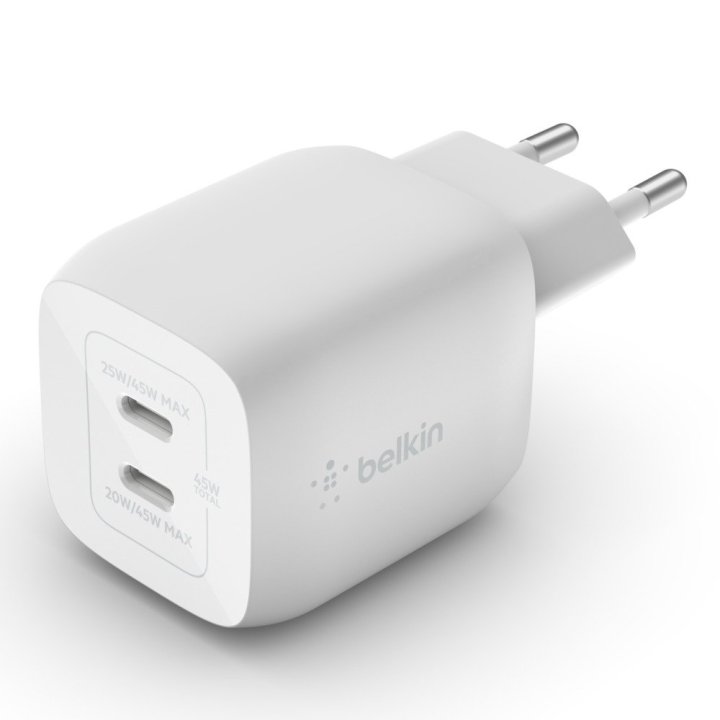 Cargador De Pared Belkin Wch011vfwh Doble Usb-c Gan Boost Charge Pro 45w (25w+20w)