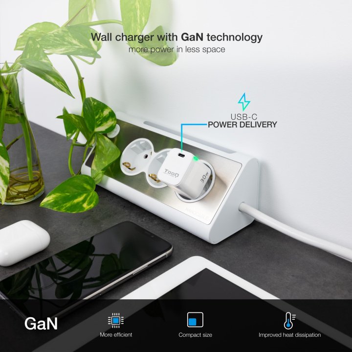 Cargador De Pared Tooq Tqwc-ganpd30wt Usb-c + Pd 30w Blanco