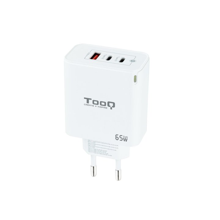 Cargador De Pared Tooq Tqwc-ganqc2pd65wt 2usb-c Pd + Usb-a Qc 65w Blanco