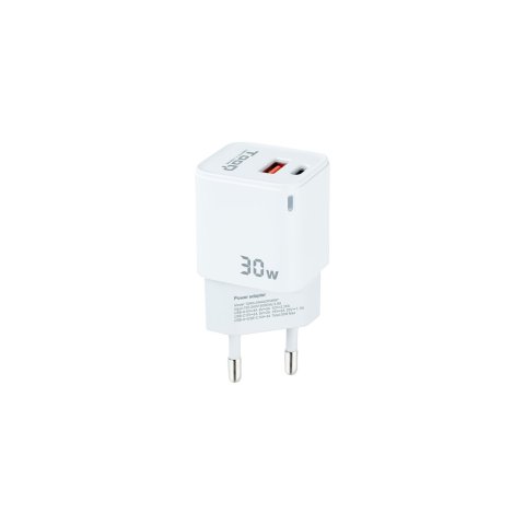 Cargador De Pared Tooq Tqwc-ganqcpd30wt Usb-c Pd + Usb-a Qc 30w Blanco