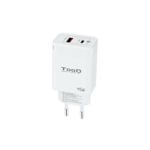 Cargador De Pared Tooq Tqwc-ganqcpd45wt Usb-c Pd + Usb-a Qc 45w Blanco