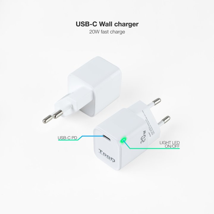 Cargador De Pared Tooq Tqwc-pd20wt Usb-c Pd 20w Blanco