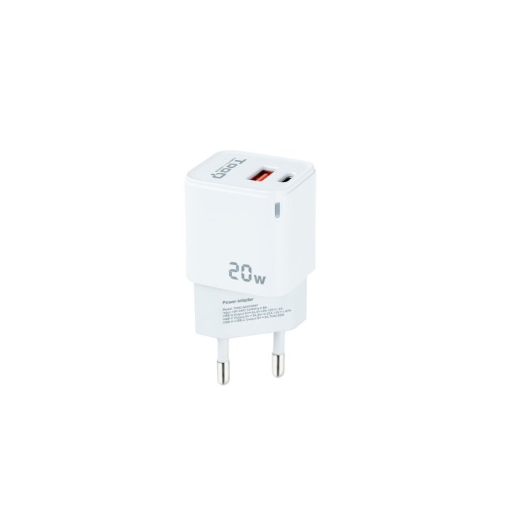 Cargador De Pared Tooq Tqwc-qcpd20wt Usb-c Pd + Usb-a Qc 20w Blanco