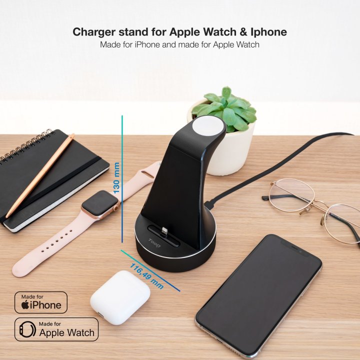 Base Carga Tooq Tqcd02l Para Apple Watch + Iphone Color Negro