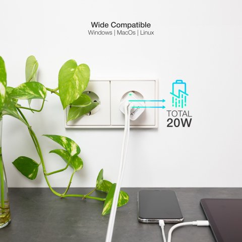 Cargador De Pared Tooq Tqwc-qcpd20wt Usb-c Pd + Usb-a Qc 20w Blanco