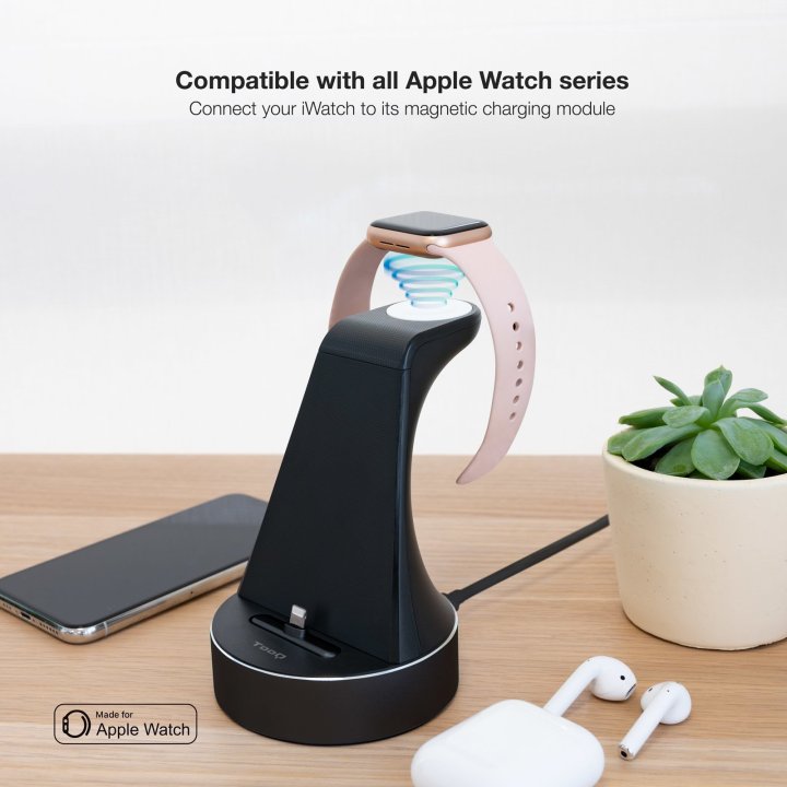 Base Carga Tooq Tqcd02l Para Apple Watch + Iphone Color Negro
