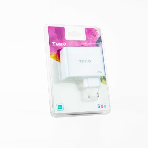 Cargador De Pared Tooq Tqwc-ganqc2pd100wt 2usb-c Pd + Usb-a Qc 100w Blanco
