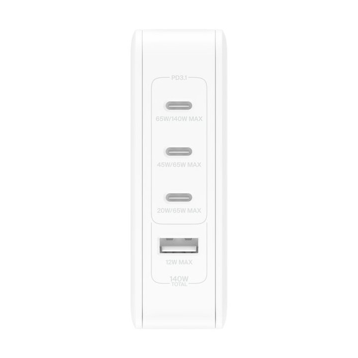 Cargador De Pared Belkin Wch014btwh 3xusb-c 1xusb-a Gan Boost Charge 140w Blanco