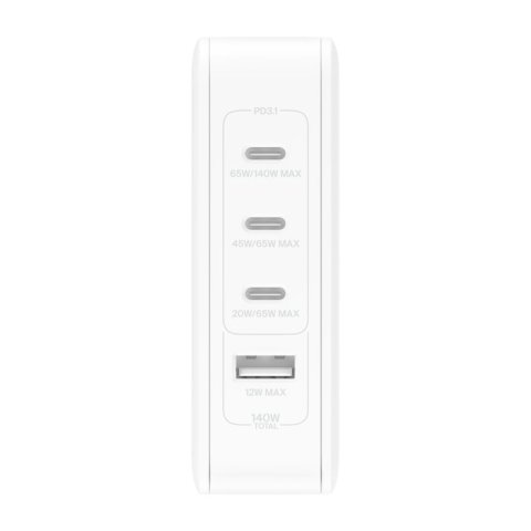 Cargador De Pared Belkin Wch014btwh 3xusb-c 1xusb-a Gan Boost Charge 140w Blanco
