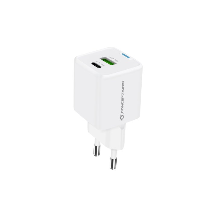 Cargador De Pared Conceptronic Usb-c X1 Usb-ax1 Quickcharge 3.0 Gan Pps 20w Color Blanco