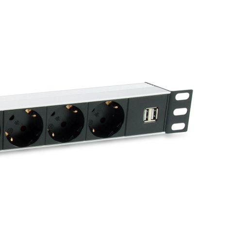 Regleta Alimentacion Aluminio Rack 19" 1u 7 Tomas Tipo Shucko Euro + 2 Tomas Usb Con Protector Spd Cable 1.8m