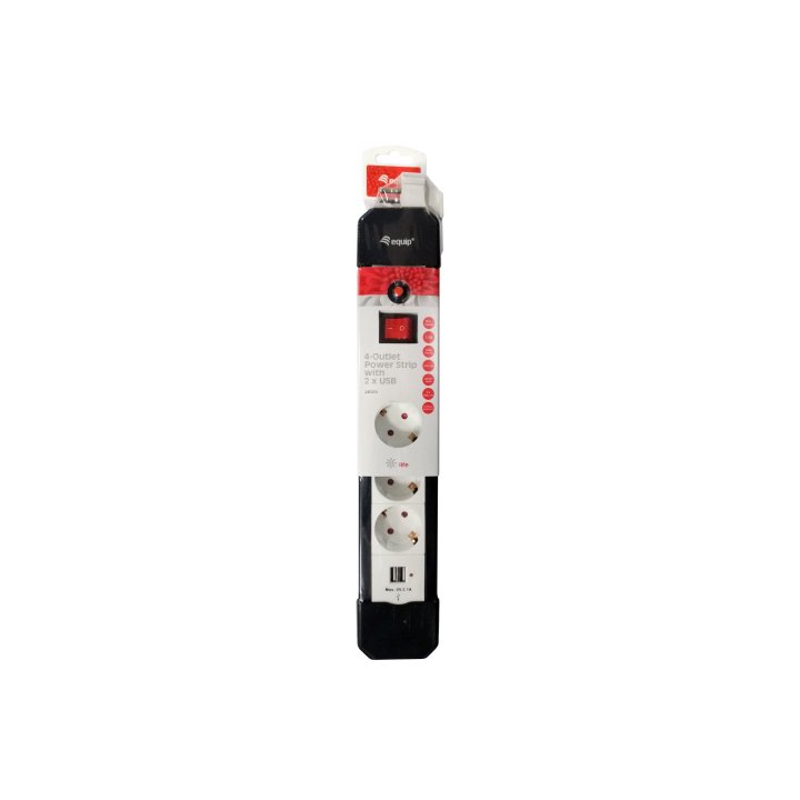 Regleta Alimentacion Equip Con 4 Tomas Cable De Red De 1.5 Metros + 2 Puertos Usb Proteccion Sobrecarga