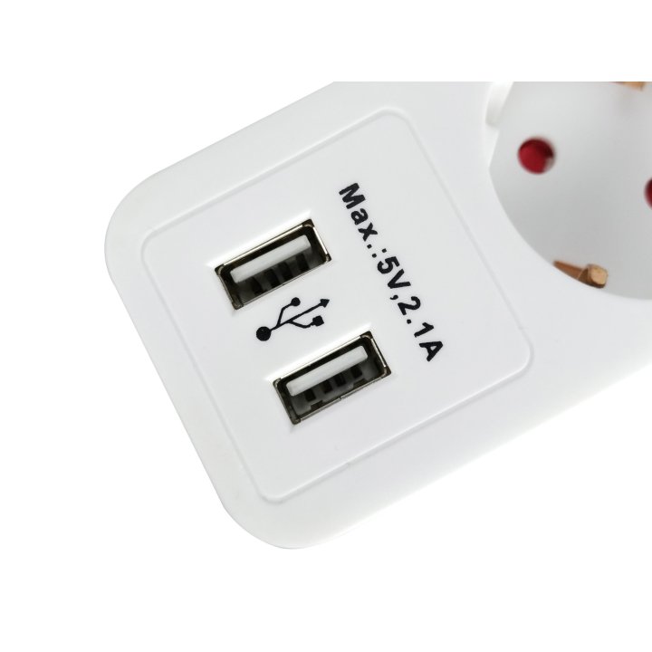 Regleta Alimentacion Equip Con 5 Tomas Cable De Red De 1.5 Metros + 2 Puertos Usb Y Boton De Apagado Encendido