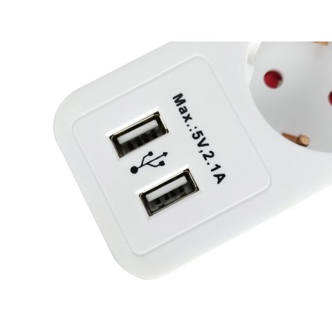 Regleta Alimentacion Equip Con 5 Tomas Cable De Red De 1.5 Metros + 2 Puertos Usb Y Boton De Apagado Encendido