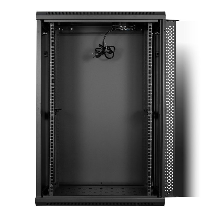 Armario Mural 19" Aiten Data 18u Ai6618 600 X 600 X 903 2l Color Negro Puerta De Cristal Templado Incluye Bandeja Y Ventilaci