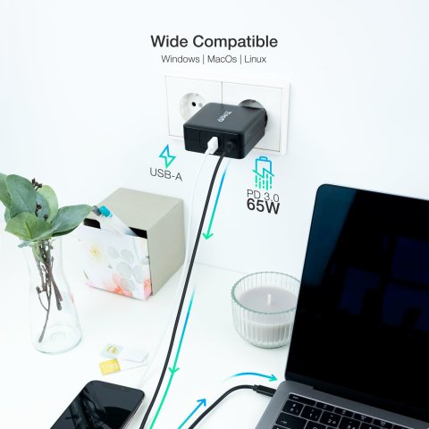 Cargador De Pared Tooq Tqlc-usbc65pd Usb-c Pd3.0 65w Color Negro