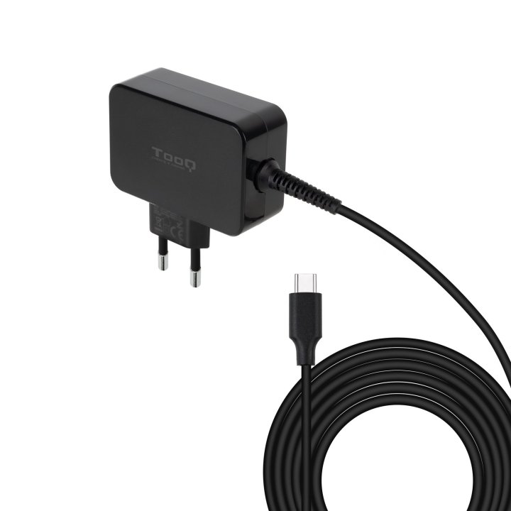 Cargador De Pared Tooq Tqlc-usbcgan65pd Usb-c Pd 65w Con Sistema Gan Color Negro
