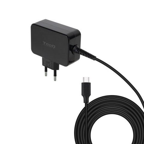 Cargador De Pared Tooq Tqlc-usbcgan65pd Usb-c Pd 65w Con Sistema Gan Color Negro