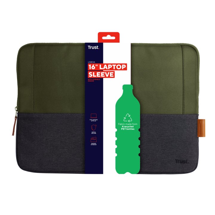 Funda Universal Trust Lisboa 25247 Soft Sleeve Color Negro verde Para Tablets portatiles Hasta 16"