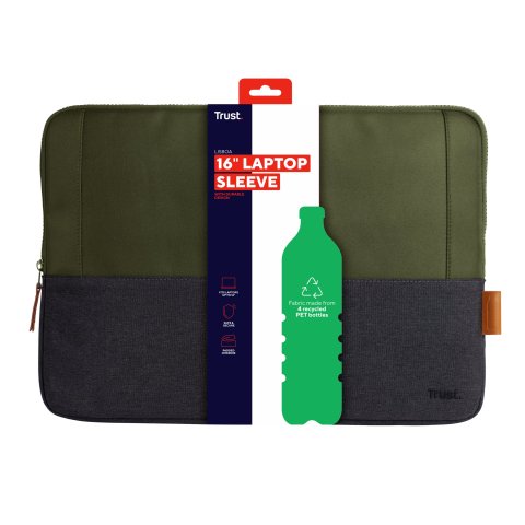 Funda Universal Trust Lisboa 25247 Soft Sleeve Color Negro verde Para Tablets portatiles Hasta 16"