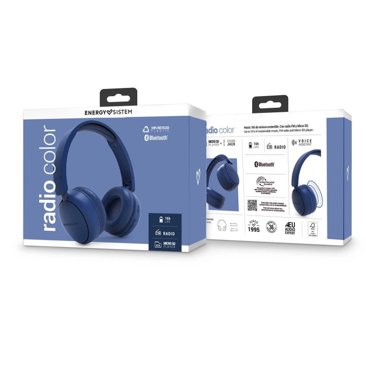 Headset Bluetooth Energy Sistem Radio Color Azul Eco 100% Reciclado - Gravity Bt 5.3 Usb-c Asistente De Voz Manos Libres Fm M