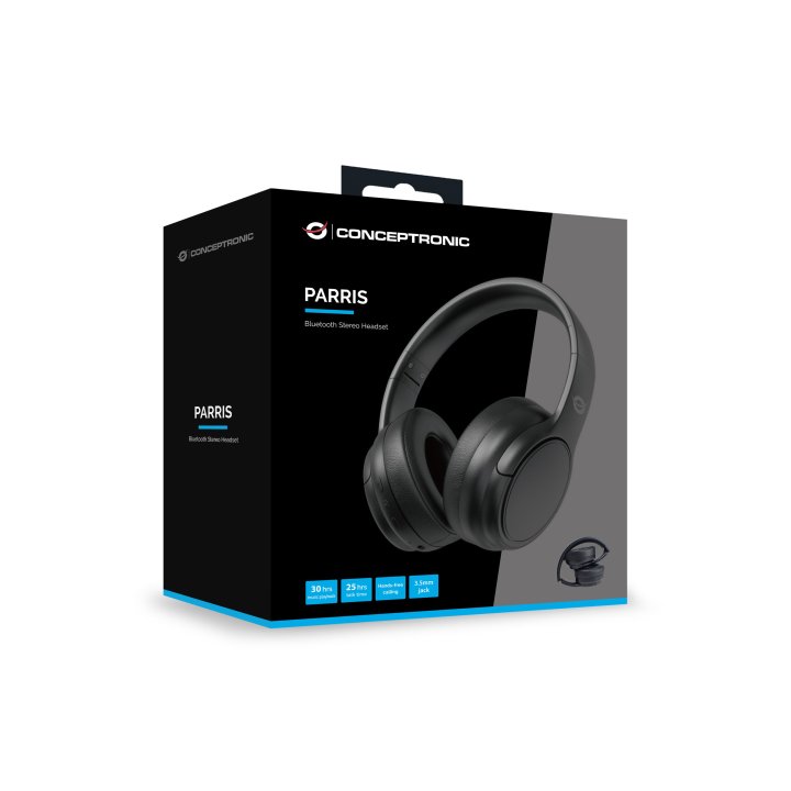 Headset Bluetooth Conceptronic Parris03b Carga Usb-c Bateria 30h Entrada 1xjack 3.5 Plegable