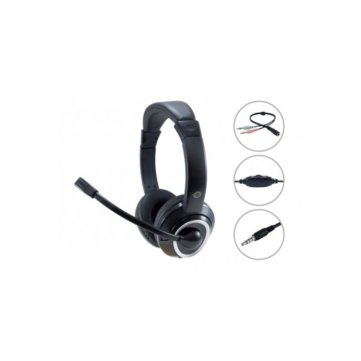 Headset Conceptronic Polona Conexion Jack 3.5mm Microfono Flexible Control De Volumen Incluye Adaptador 1 A 2 Jacks 3.5mm Col