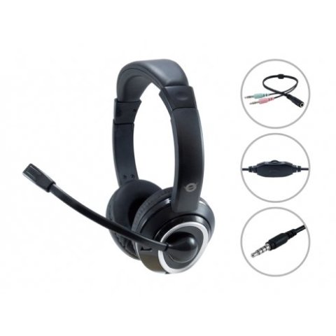 Headset Conceptronic Polona Conexion Jack 3.5mm Microfono Flexible Control De Volumen Incluye Adaptador 1 A 2 Jacks 3.5mm Col