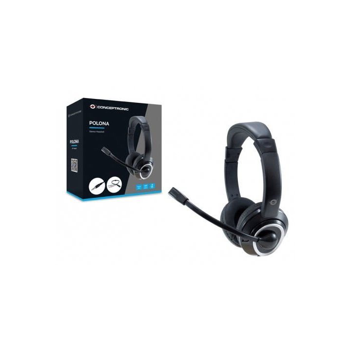 Headset Conceptronic Polona Conexion Jack 3.5mm Microfono Flexible Control De Volumen Incluye Adaptador 1 A 2 Jacks 3.5mm Col