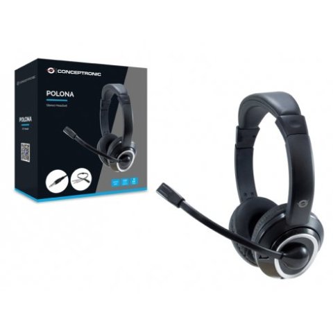 Headset Conceptronic Polona Conexion Jack 3.5mm Microfono Flexible Control De Volumen Incluye Adaptador 1 A 2 Jacks 3.5mm Col