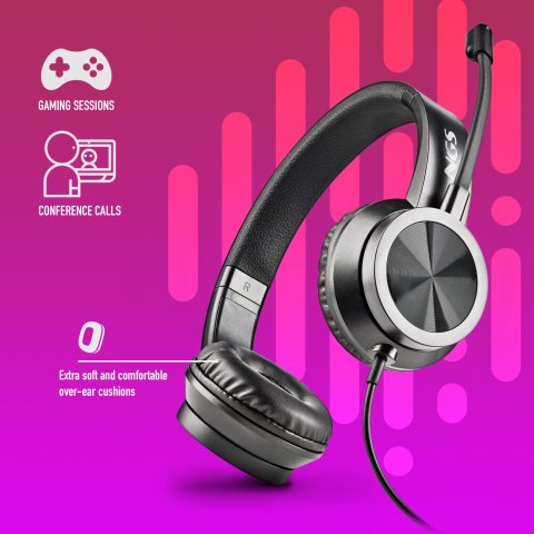 Headset Ngs Msx11 Pro Estereo 20hz 105db Jack 3.5+adaptador Doble Negro Brillo