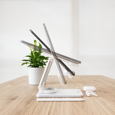 Soporte De Sobremesa Para Tablet Tooq Ph-hermes-luna Hasta 12.9 Rotacion 360 Ajustable Plegablecolor Blanco