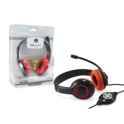 Headset Conceptronic Chatstar2u2r Usb Microfono Flexible Control De Volumen Color Negro   Rojo Cchatstaru2r