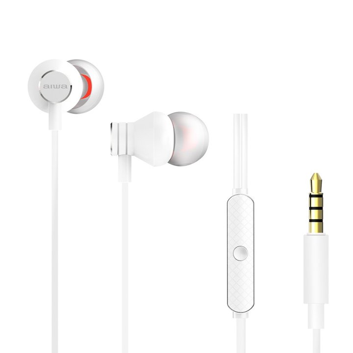 Auricular Intrauditivo Aiwa Estm-50wt White 3.5mm Driver Neodimio 10mm Dinamico Micro Controlador Remoto Cable 1.2m