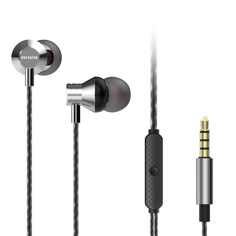 Auricular Intrauditivo Aiwa Estm-50slsilver 3.5mm Driver Neodimio 10mm Dinamico Micro Controlador Remoto Cable 1.2m